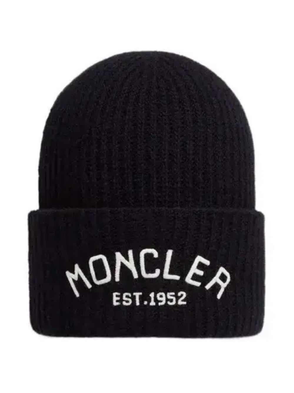 Moncler Black Ribbed Cuffed Beanie with EST.1952 Embroidery